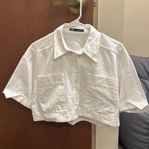 Zara Cropped Boxy Denim Shirt